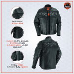 Daniel Smart Men Motorcycle Leather Jacket Reflective Skull Design Leather Jacket for Man with Concealment Armory Pocket - Image 4