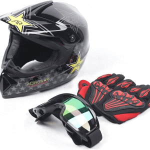 Youth Kids Safety Motocross Helmet ABS Breathable Unisex Youth Kids Helmet W/Goggles Gloves DOT Motocross ATV Dirt Bike Helmet Kit USA Stock (COLOR 4 M)