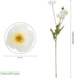 Artificial Poppy Flowers Silk Real Touch Fake Poppies for Home Decoration Wedding Centerpieces, Faux Flower Pack of 5 (White) - Image 5