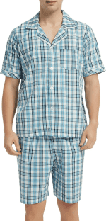 Mens Cotton Pajama Set Short Sleeve, Button down Pajama Set for Men Lightweight Men'S Sleepwear