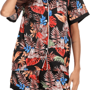 Women'S Silk Satin Pajamas Set Short Sleeve Sleepwear Button down Lounge PJ Sets