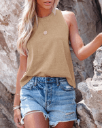 Womens High Neck Cami Tank Tops Basic Sleeveless Shirt Top Slim Knit Racerback Blouses - Image 4