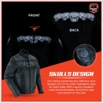 Daniel Smart Men Motorcycle Leather Jacket Reflective Skull Design Leather Jacket for Man with Concealment Armory Pocket - Image 3