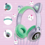 Kids Cat Ear Headphones, Bluetooth 5.3 Wireless, LED Lights, Safe Volume Limit, Micro SD/TF, for Ipad, Tablet, Travel (Purple/Teal) - Image 3
