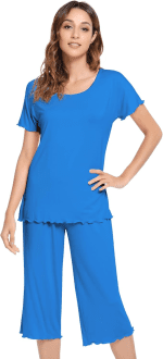 Pajamas for Women-Viscose Made from Bamboo,Soft Capri Pants Pajama Sets plus Size Pjs Cooling Short Sleeve Sleepwear