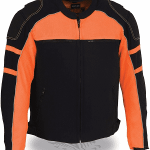 Men'S Motorcycle Black/Orange MESH Riding Jacket W/Removable RAIN Jacket Liner (XL Regular)