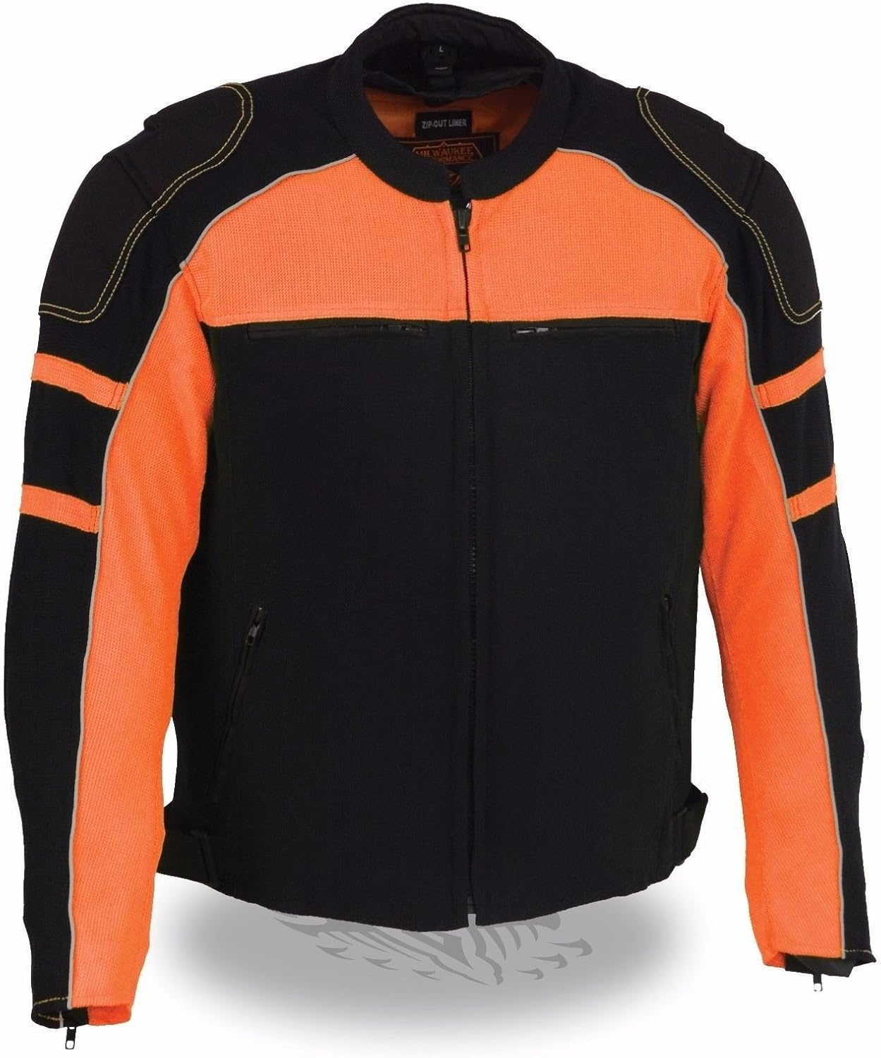 4efed47d1cc714c1ed92d5d33bf7e1e0-1.png Men'S Motorcycle Black/Orange MESH Riding Jacket W/Removable RAIN Jacket Liner (XL Regular) - Image 1