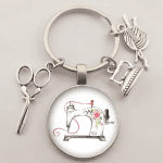 Vintage Sewing Machine Keychain Scissors Keychain Glass round Art Picture Keychain Handmade Jewelry Gift - Image 15