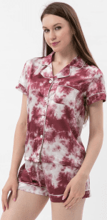 Womens Silk Satin Pajamas Set Two-Piece Pj Sets Short Sleeve Sleepwear Button-Down Loungewear Pj Sets - Image 2