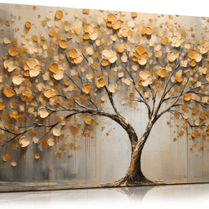 Tree Art Pictures for Wall in Living Room - Gold Canvas Wall Art for Bedroom - Abstract Art Wall Decor for Office Size 20" X 40"