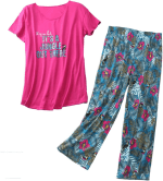 Womens Cotton Pajama Sets Short Sleeve Top with Capri Pants 2 Piece Sets for Women Summer Pajamas Lounge Set
