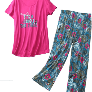 Womens Cotton Pajama Sets Short Sleeve Top with Capri Pants 2 Piece Sets for Women Summer Pajamas Lounge Set