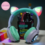 Kids Cat Ear Headphones, Bluetooth 5.3 Wireless, LED Lights, Safe Volume Limit, Micro SD/TF, for Ipad, Tablet, Travel (Purple/Teal) - Image 4