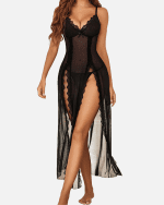 Sexy Mesh V Neck Side Split Nightdress - Image 21
