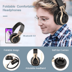 Wireless Bluetooth Headphones over Ear, Long Battery Life Stereo Deep Bass Headset with Mic Wireless and Wired Headphones for Iphone Computer TF Card Slot Teens Boys Men Adults - Black Gold - Image 4