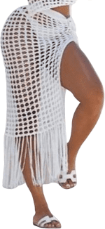 Women Hollow Out Beach Cover up Skirt Hollow Out Crochet Tassel Skirt Wrap Maxi Sarong Coverups Swimsuit - Image 6