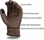 Full Finger Leather Motorcycle Gloves for Men & Women Touch Screen Gloves Premium Street Motorcycle Durable Protective Cruiser Biker Gel Leather Motorbike Gloves - Image 8