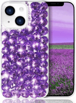 Compatible with Iphone 14 Case for Women Girls 3D Glitter Sparkle Bling Case Luxury Shiny Crystal Rhinestone Diamond Bumper Clear Gems Cute Glitter Case for Iphone 14，Purple