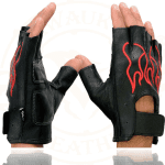 SH198 Men'S Black Leather Gel Padded Palm Fingerless Motorcycle Gloves W/Red Flame Embroidery - Medium - Image 5