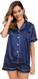 Womens Silk Satin Pajamas Short Sleeve Loungewear Two-Piece Sleepwear Button-Down Pj Set - Image 2