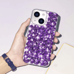 Compatible with Iphone 14 Case for Women Girls 3D Glitter Sparkle Bling Case Luxury Shiny Crystal Rhinestone Diamond Bumper Clear Gems Cute Glitter Case for Iphone 14，Purple - Image 2