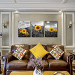 Large Size Canvas Wall Art for Living Room Family Bedroom Wall Painting Decoration,Bathroom Wall Decor Kitchen Home Decoration Black and White Sunflower Flowerswall Pictures Artwork,16X24 3 Piece - Image 2