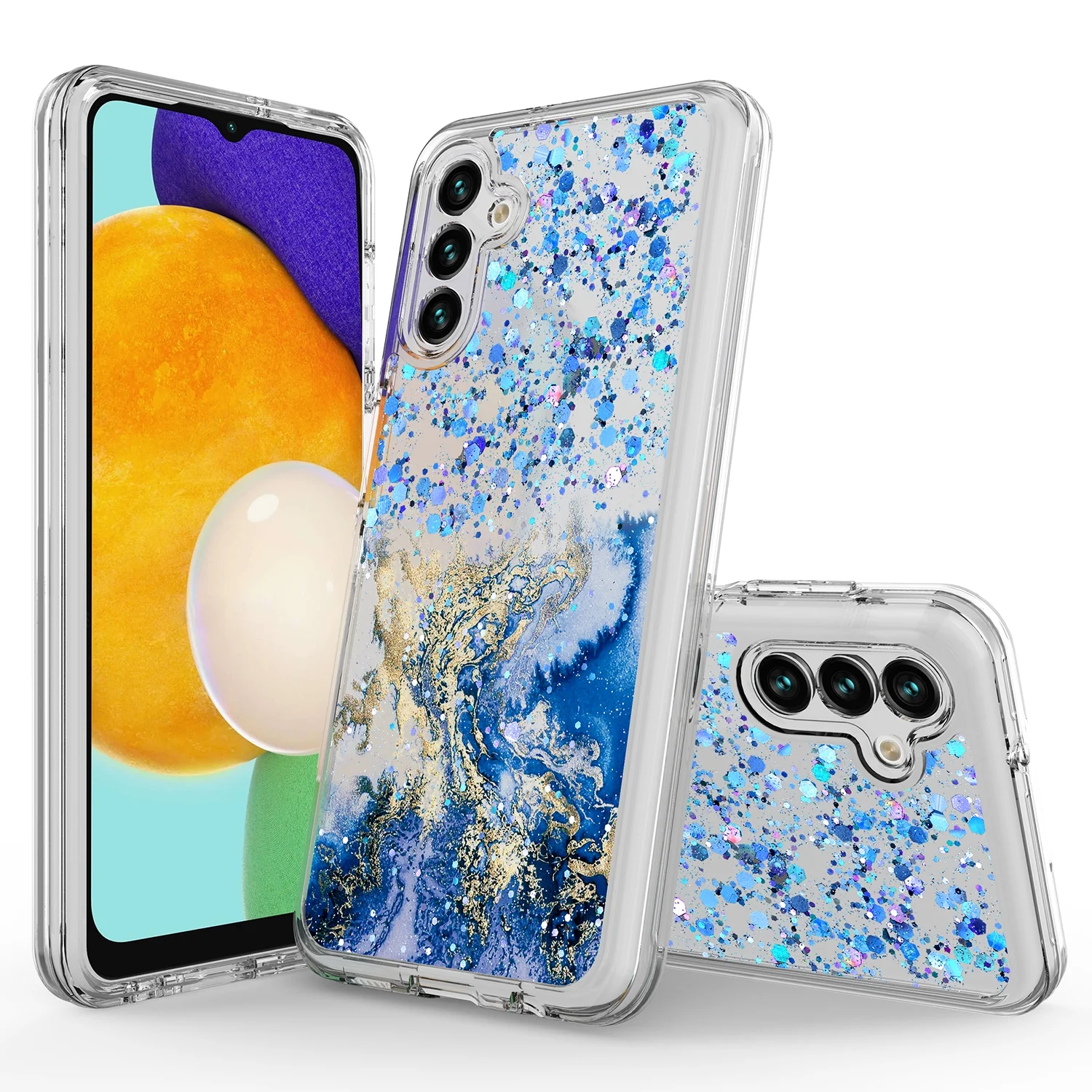 7358626baa2cb83fef3c24e8e70ed451.png Samsung Galaxy A13 5G Case, Hybrid Bling Glitter Sparkle Epoxy Graphic Marble Colorful Silicone Skin Cover Armor Case for Samsung Galaxy A13 5G (Blue) - Image 1
