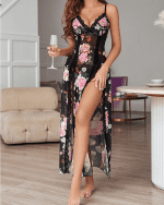 Sexy Mesh V Neck Side Split Nightdress - Image 8