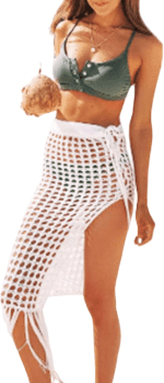Women Hollow Out Beach Cover up Skirt Hollow Out Crochet Tassel Skirt Wrap Maxi Sarong Coverups Swimsuit - Image 5