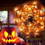 Halloween Decorations Orange Lights Spider Web 24In 60LED Spider Web Lights with Spider, 2 Modes Light up Cobweb Halloween Decorations for Indoor Ourdoor Garden Yard Home Patio - Image 3