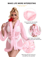 Sheer Pink Mesh Women'S Robe Set Fur Nightgowns Transparent Nightie Sleepwear Dresses Elegant plus Size Sexy Lingerie - Image 6