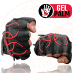 SH198 Men'S Black Leather Gel Padded Palm Fingerless Motorcycle Gloves W/Red Flame Embroidery - Medium - Image 7