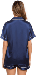 Womens Silk Satin Pajamas Short Sleeve Loungewear Two-Piece Sleepwear Button-Down Pj Set - Image 4