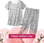 Womens Cotton Pajama Sets Short Sleeve Top with Capri Pants 2 Piece Sets for Women Summer Pajamas Lounge Set - Image 2