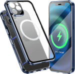 Case for Iphone12 Pro Max, Compatible with Magsafe 360 Degree Full Body Protection Case Magnetic Attraction Metal Bumper+Front Glass+Pc Back Cover for Iphone 12 Pro Max (6.7 Inch) (Blue)