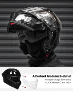 Motorcycle Helmets Modular Full Face Moped Helmet Flip up Dual Visor for Adult DOT WS202 (Gloss Black, Small) - Image 2