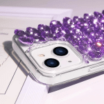 Compatible with Iphone 14 Case for Women Girls 3D Glitter Sparkle Bling Case Luxury Shiny Crystal Rhinestone Diamond Bumper Clear Gems Cute Glitter Case for Iphone 14，Purple - Image 4