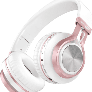 Wireless over Ear Headphones, Long Battery Life Deep Bass Bluetooth Headphones with Microphone Wireless and Wired Headset for Computer Iphone Teens Girls Women School Travel - White Rose Gold