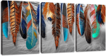 Colorful Feather Poster Prtins Decor Modern Gray Background Picture Wall Art 3 Pieces Canvas Painting Artwork Decoration Home Office Decor for Living Room Bedroom - 48" Wx24 H