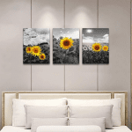 Large Size Canvas Wall Art for Living Room Family Bedroom Wall Painting Decoration,Bathroom Wall Decor Kitchen Home Decoration Black and White Sunflower Flowerswall Pictures Artwork,16X24 3 Piece - Image 6