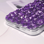 Compatible with Iphone 14 Case for Women Girls 3D Glitter Sparkle Bling Case Luxury Shiny Crystal Rhinestone Diamond Bumper Clear Gems Cute Glitter Case for Iphone 14，Purple - Image 5