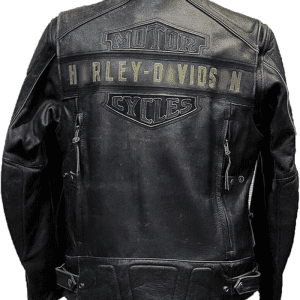 Men'S Original Black Passing Link Motorcycle Cowhide Distressed Leather Jacket with Dual Vents | Black Leather Biker Jacket