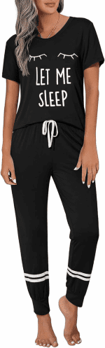 Womens Pajamas Set Short Sleeve Sleepwear Tops with Long Pants Pjs Set Print Nightwear