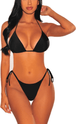 Women'S Thong Bathing Suit 2 Pieces Swimsuit Triangle Top Brazilian Bottom Black S