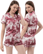 Womens Silk Satin Pajamas Set Two-Piece Pj Sets Short Sleeve Sleepwear Button-Down Loungewear Pj Sets