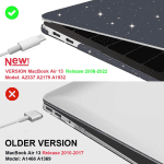 Compatible with Macbook Air 13 Inch Case 2022 2021 2020 2019 2018 Release A2337 M1 A2179 A1932 Touch ID, Glitter Plastic Laptop Hard Shell Case + Keyboard Cover +Screen Protector, Sparkly Black - Image 2