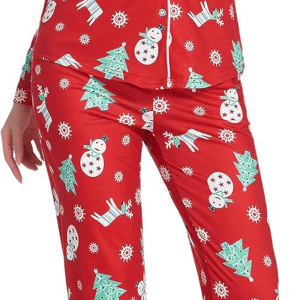 Women'S Chritsmas Pajamas Sets Button down Pjs V Neck Lounge Set Long Sleeve Sleepwear Christmas Tree Red