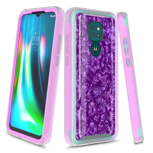 Moto G Play 2021 Case,  Graphic Design Shockproof Impact Resistant Protective Full-Body Rugged Clear Hybrid Bumper Case for Moto G Play 2021 (Purple Shell)
