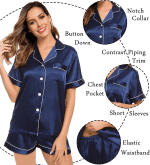 Womens Silk Satin Pajamas Short Sleeve Loungewear Two-Piece Sleepwear Button-Down Pj Set - Image 5