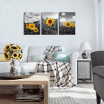 Large Size Canvas Wall Art for Living Room Family Bedroom Wall Painting Decoration,Bathroom Wall Decor Kitchen Home Decoration Black and White Sunflower Flowerswall Pictures Artwork,16X24 3 Piece - Image 5